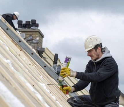 Roofing team working at height